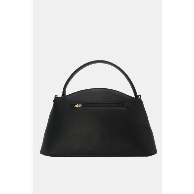 Schwarze Handtasche aus Kunstleder mit geometrischem Muster und abnehmbarem Schulterriemen