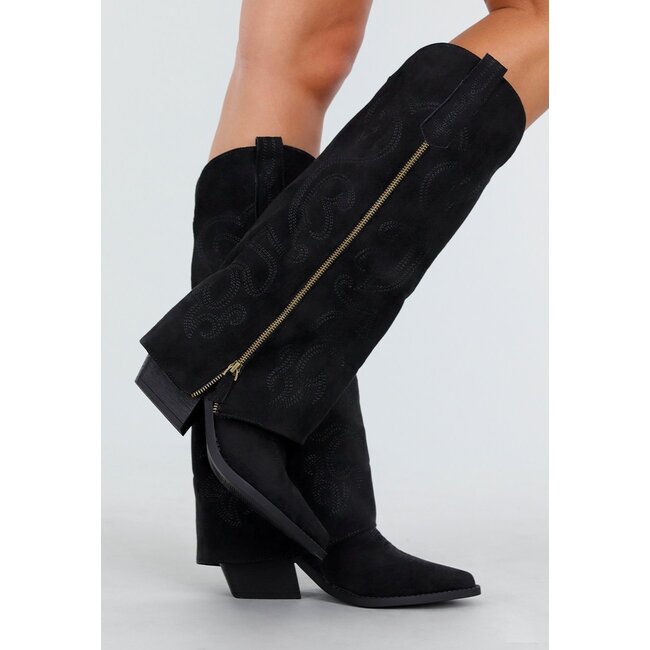 Schwarze Wildleder-Cowboystiefel