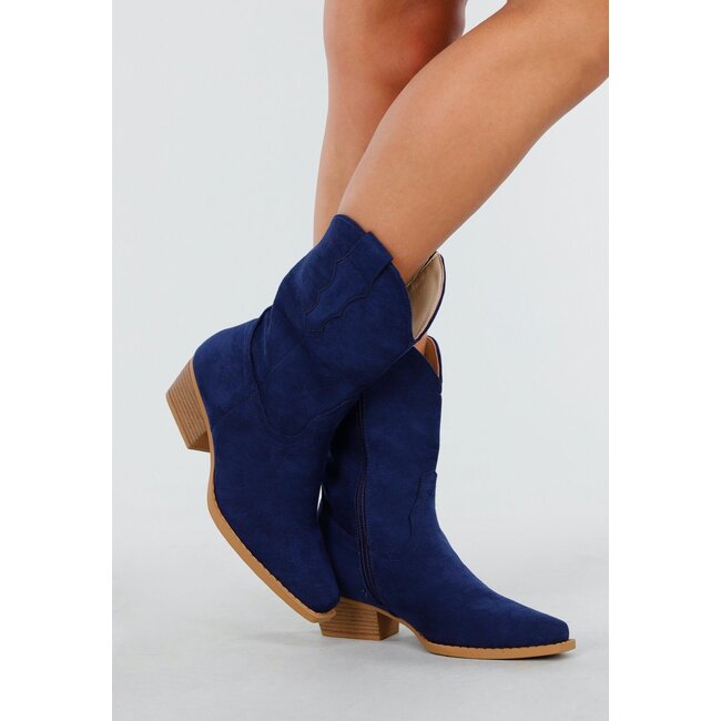 Dark Blue Cowboy Boots with Low Heels