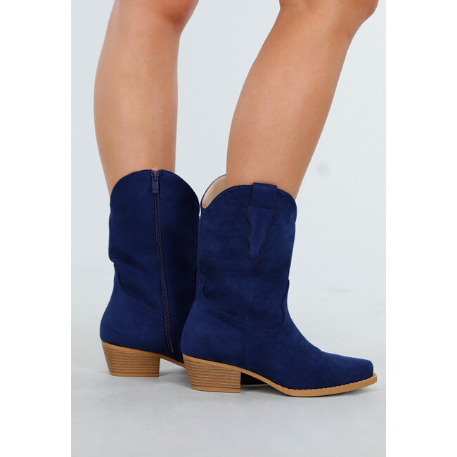 Dark Blue Cowboy Boots with Low Heels