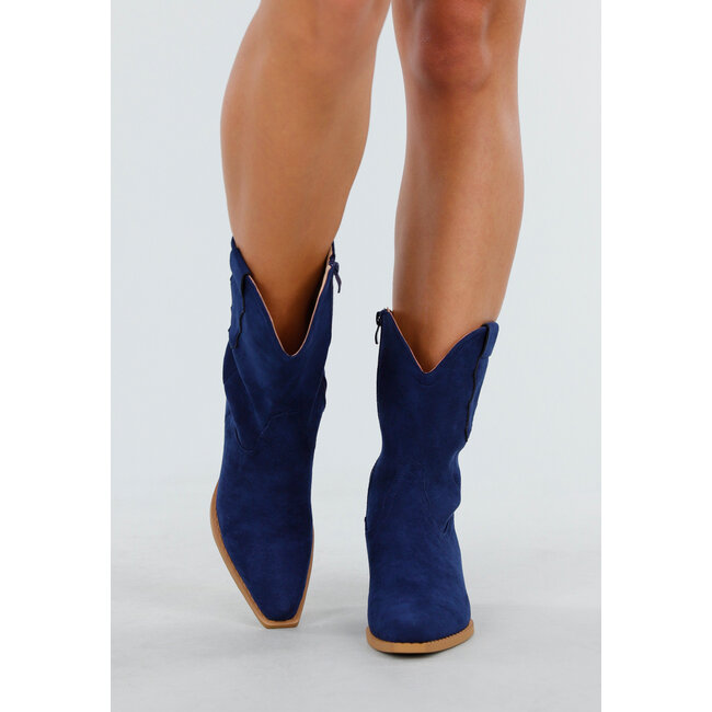 Dark Blue Cowboy Boots with Low Heels