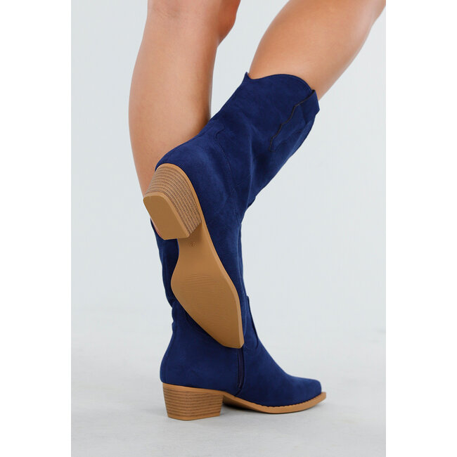 Dark Blue Cowboy Boots with Low Heels