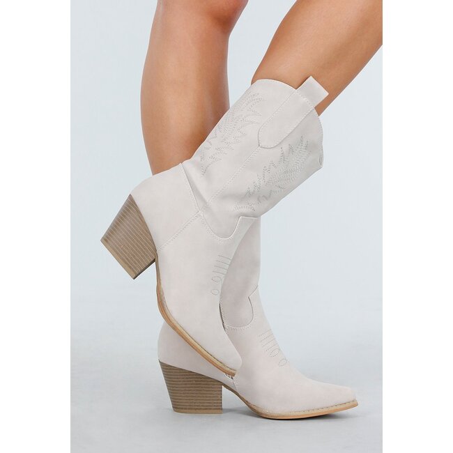 Beige Wildleder-Look Cowboystiefel