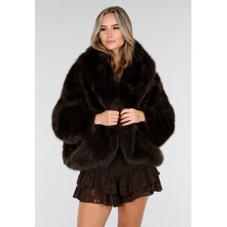 Dunkelbrauner Oversized-Pelzmantel
