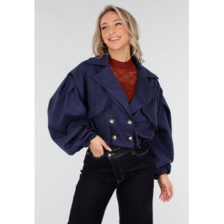Navyfarbener kurzer Trenchcoat aus Wildleder