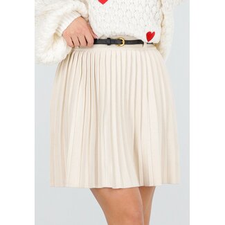 Beige Plisseerock mit Gürtel