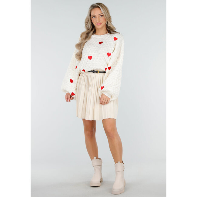 Beige Plissee-Rock mit Gürtel