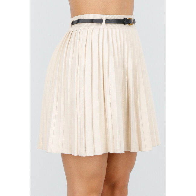Beige Plissee-Rock mit Gürtel