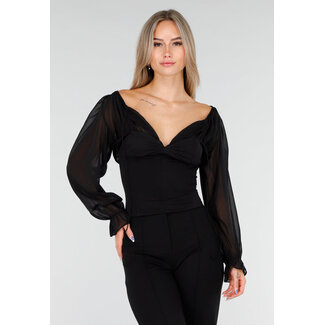 Schwarzes Stretch-Mesh-Oberteil