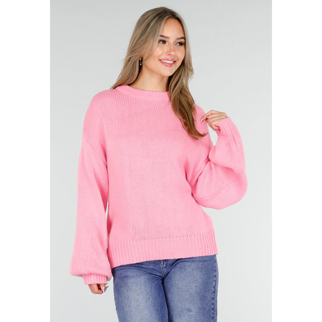 Pink Oversized Pullover mit Rundhalsausschnitt und grober Strickoptik