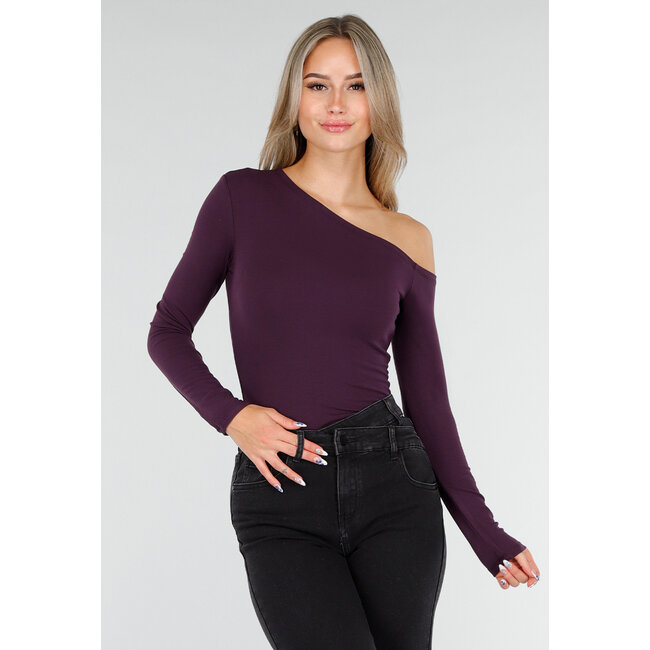 Farbige One-Shoulder-Stretch-Bluse mit langen Ärmeln und figurbetonter Passform