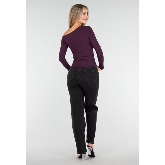 Farbige One-Shoulder-Stretch-Bluse mit langen Ärmeln und figurbetonter Passform