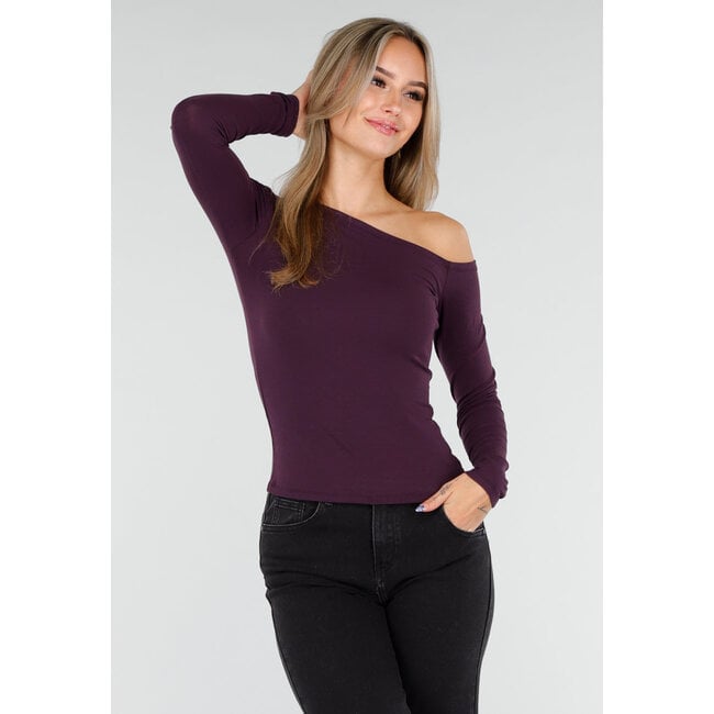 Farbige One-Shoulder-Stretch-Bluse mit langen Ärmeln und figurbetonter Passform