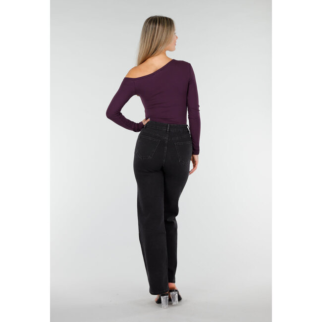 Farbige One-Shoulder-Stretch-Bluse mit langen Ärmeln und figurbetonter Passform