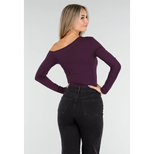 Farbige One-Shoulder-Stretch-Bluse mit langen Ärmeln und figurbetonter Passform