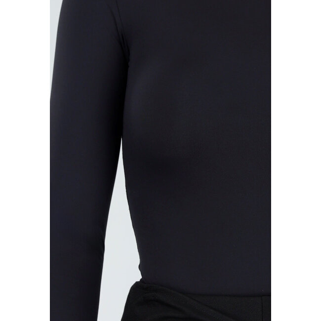 Schwarzer Stretch-Bodysuit mit langen Ärmeln und hohem Ausschnitt