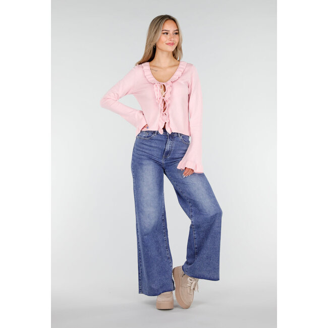 Blaue High Waist Wide Leg Stretch Jeans mit Waschung