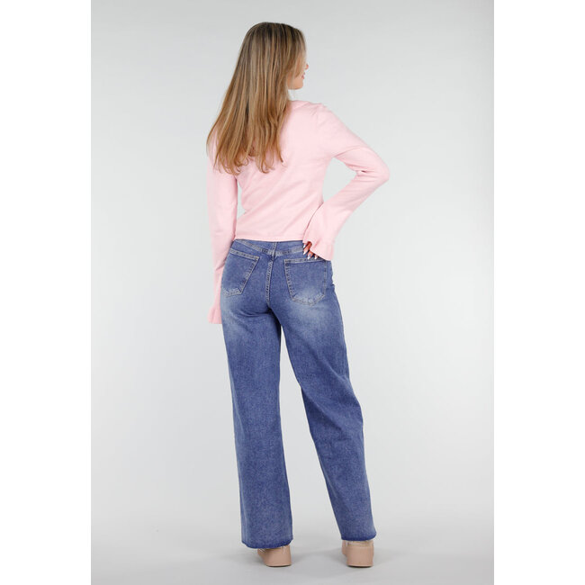 Blaue High Waist Wide Leg Stretch Jeans mit Waschung