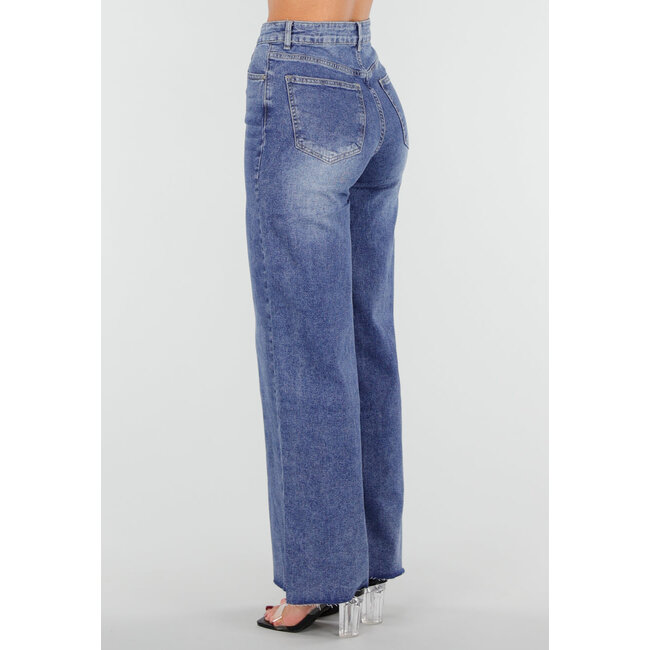 Blaue High Waist Wide Leg Stretch Jeans mit Waschung