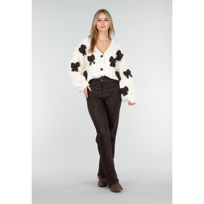 Braune Stretchjeans mit hoher Taille, geradem Bein und dezenter Waschung