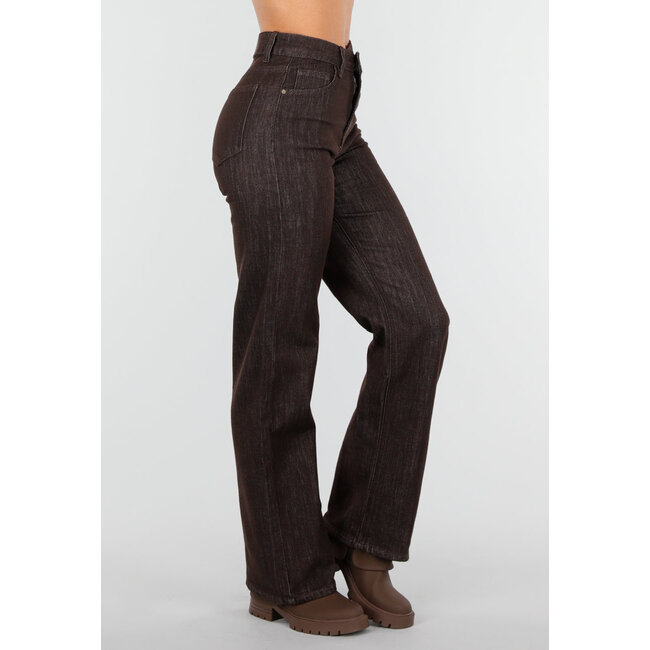 Braune Stretchjeans mit hoher Taille, geradem Bein und dezenter Waschung