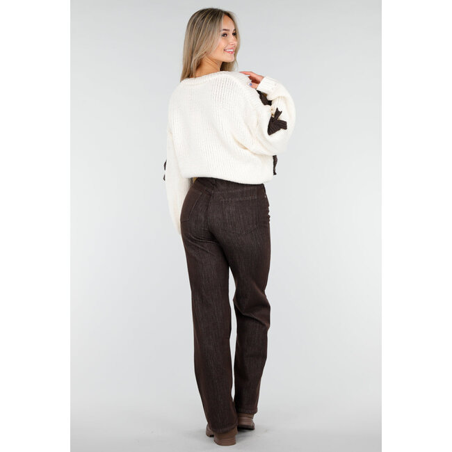 Braune Stretchjeans mit hoher Taille, geradem Bein und dezenter Waschung