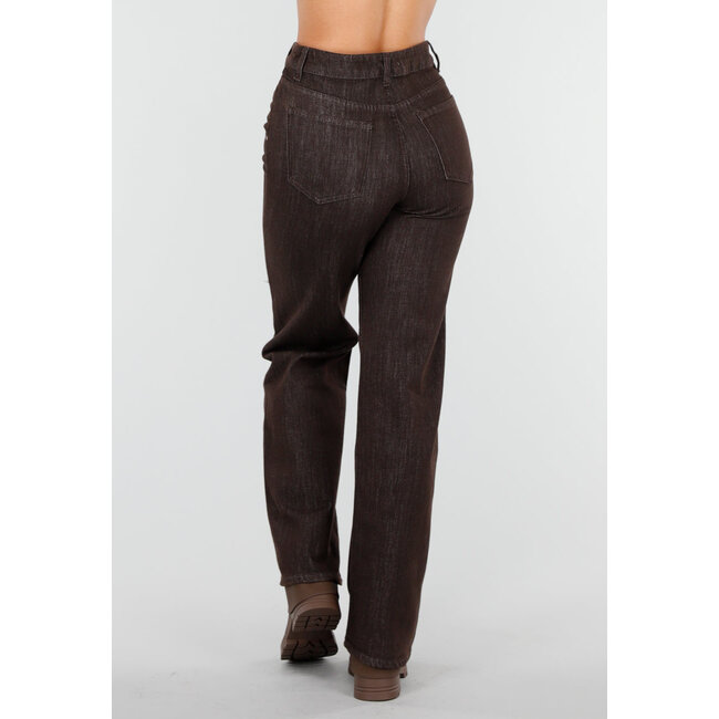 Braune Stretchjeans mit hoher Taille, geradem Bein und dezenter Waschung
