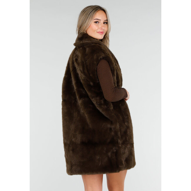 Dunkelbrauner Faux Fur Bodywarmer mit Gürtel