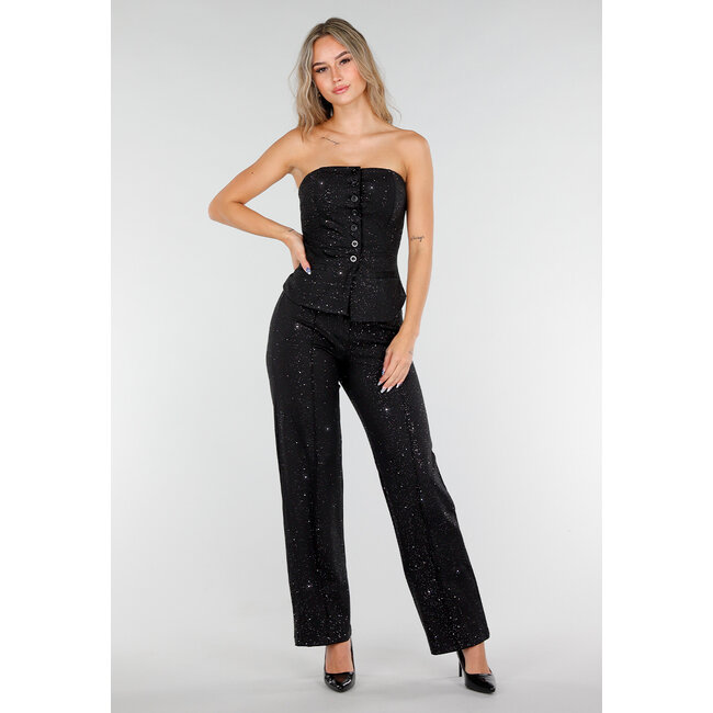 Schwarze Straight Leg Super Stretch Hose mit Glitzer