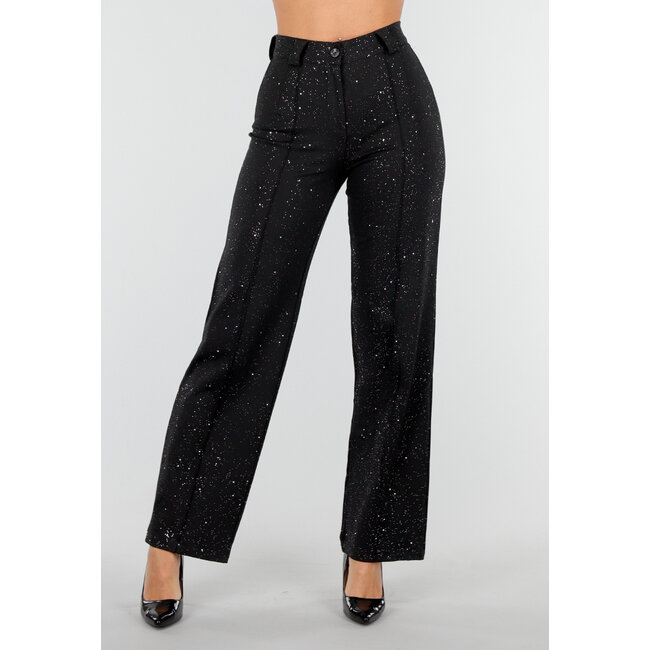Schwarze Straight Leg Super Stretch Hose mit Glitzer