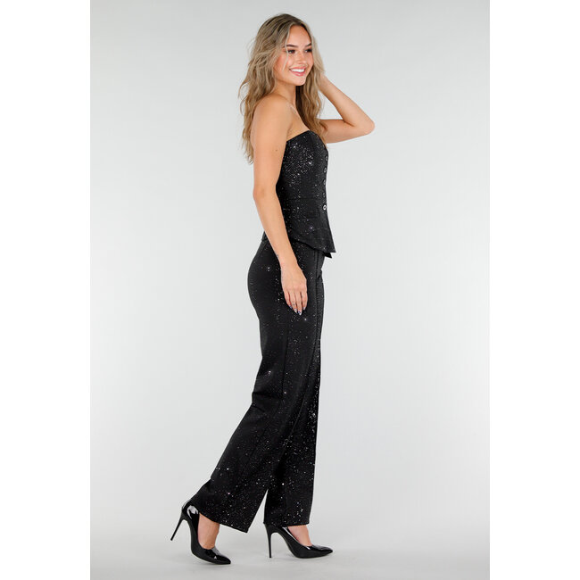 Schwarze Straight Leg Super Stretch Hose mit Glitzer