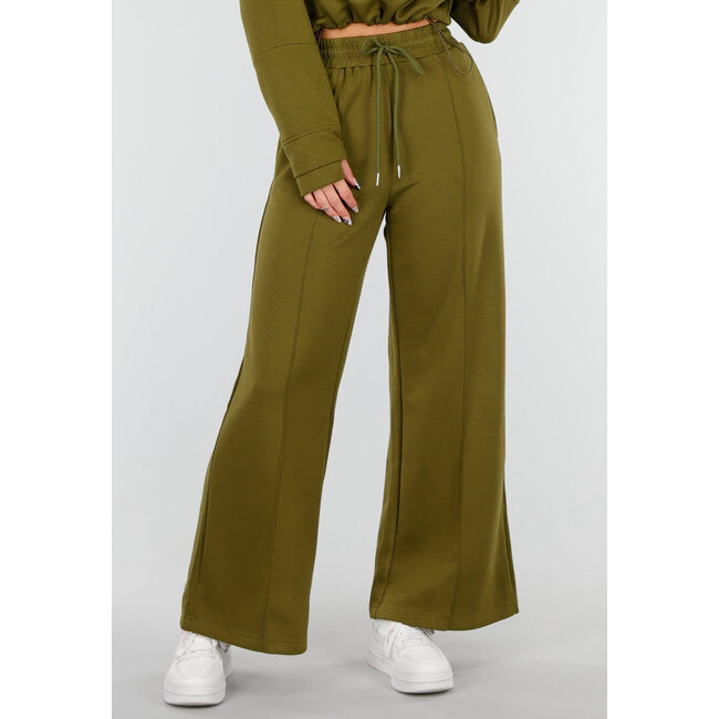 Olive Green Wide Leg Trouser with High Waist and Drawstring