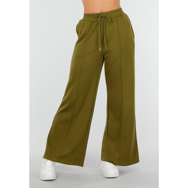 Olive Green Wide Leg Trouser with High Waist and Drawstring