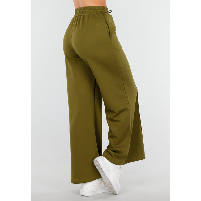 Olive Green Wide Leg Trouser with High Waist and Drawstring