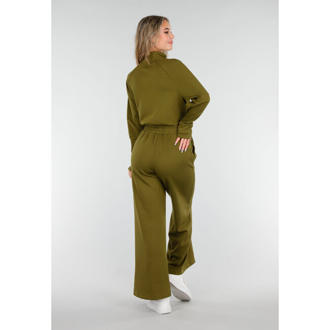 Olive Green Wide Leg Trouser with High Waist and Drawstring