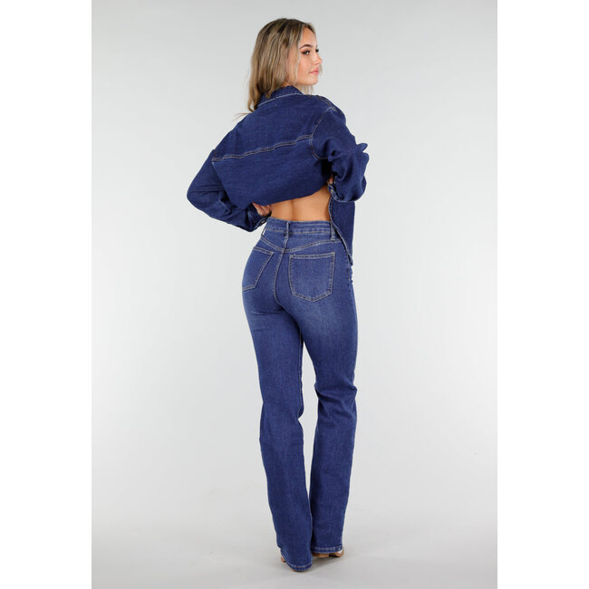 Dunkelblaue Tall-Jeans mit geradem Bein und hoher Taille