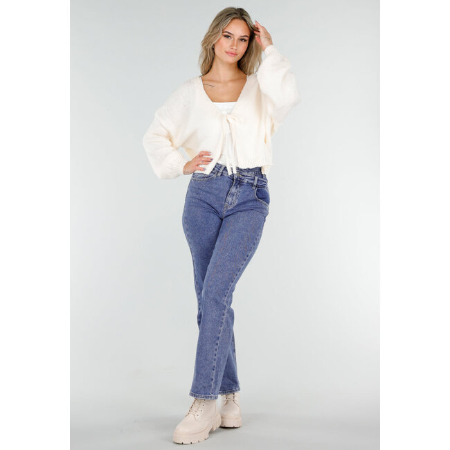 Mid Blue Straight Stretch Jeans mit hoher Taille