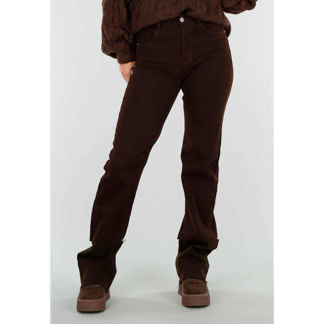 Dunkelbraune Straight Leg Jeans mit geradem Bein und hoher Taille