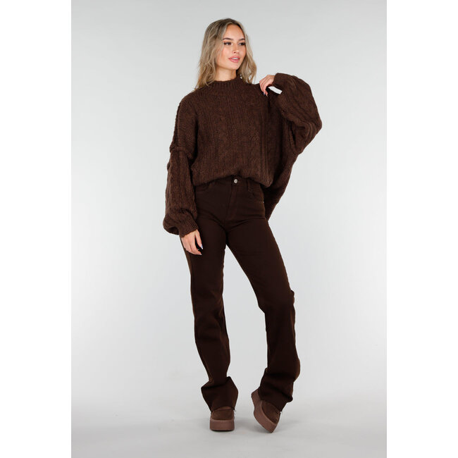 Dunkelbraune Straight Leg Jeans mit geradem Bein und hoher Taille