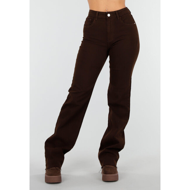 Dunkelbraune Straight Leg Jeans mit geradem Bein und hoher Taille