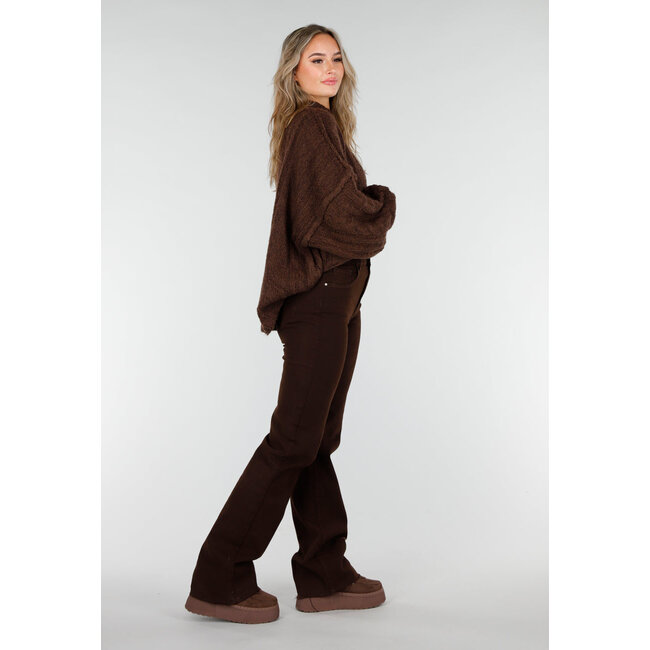 Dunkelbraune Straight Leg Jeans mit geradem Bein und hoher Taille