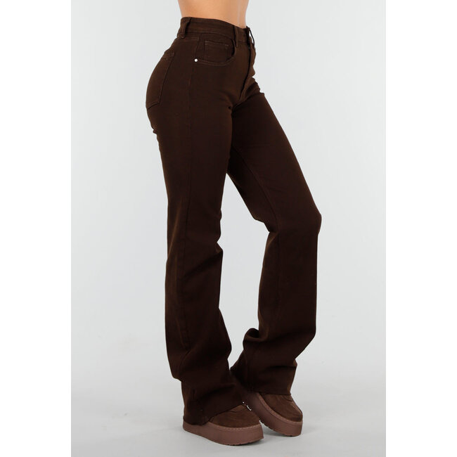 Dunkelbraune Straight Leg Jeans mit geradem Bein und hoher Taille