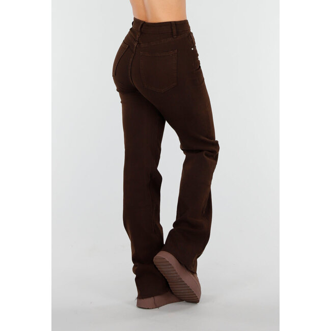 Dunkelbraune Straight Leg Jeans mit geradem Bein und hoher Taille