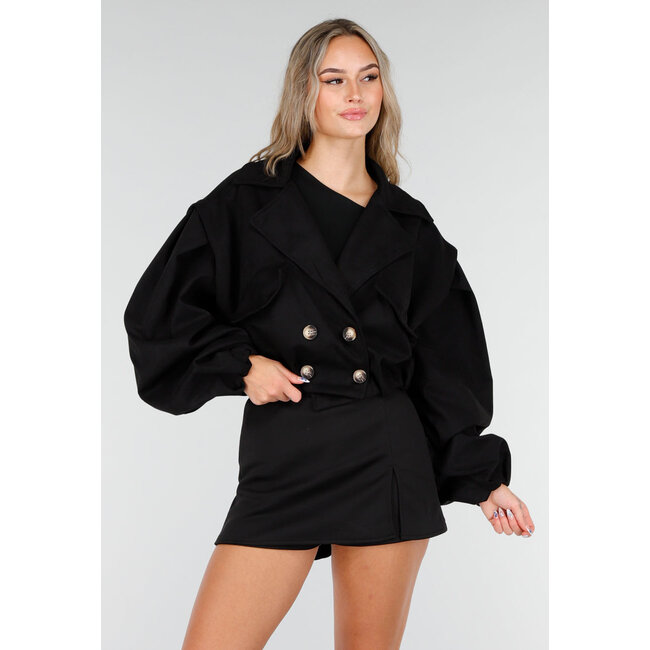 Schwarzer Trenchcoat im Wildleder-Look, verkürzt