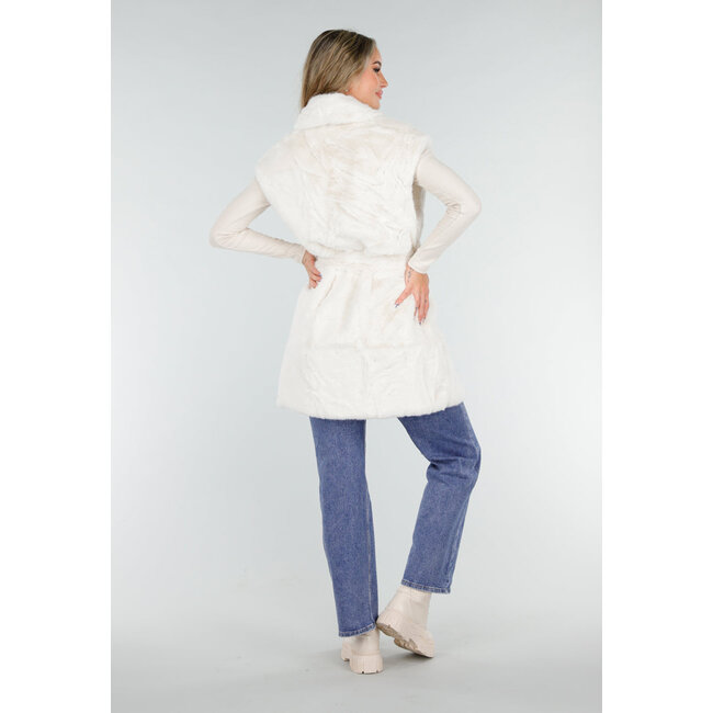 Cremefarbener Faux Fur Bodywarmer mit Gürtel