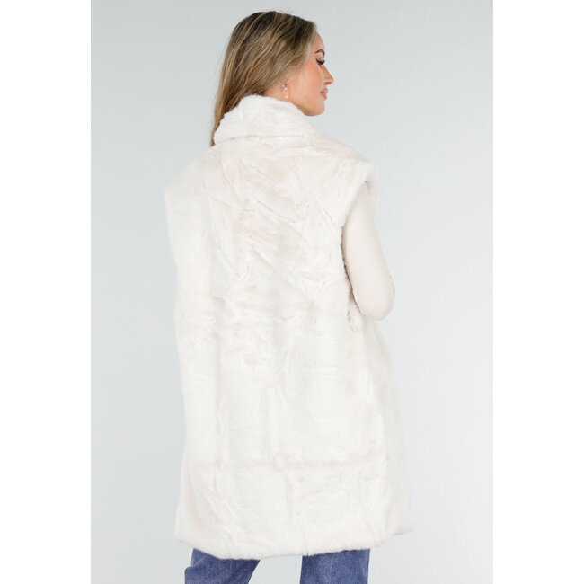 Cremefarbener Faux Fur Bodywarmer mit Gürtel