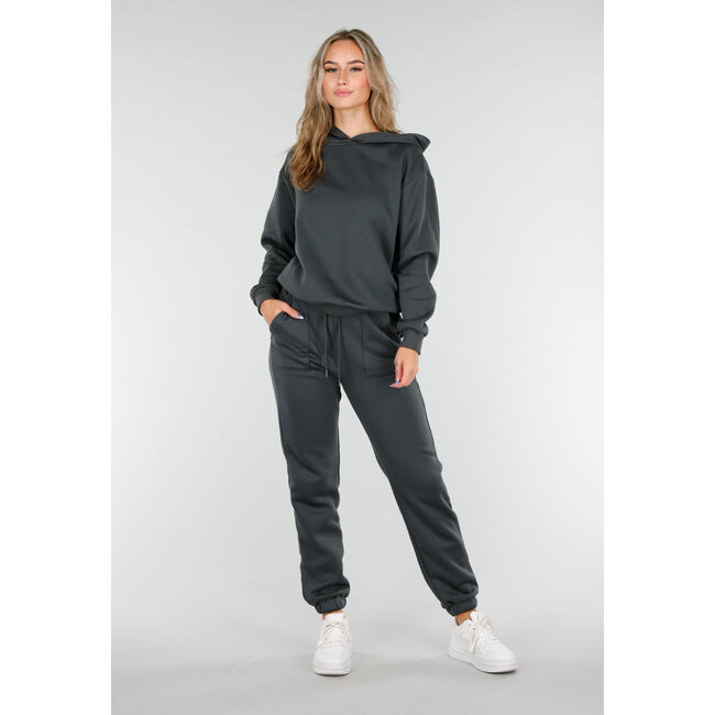 Dark Green Hooded Jogging Suit with Drawstring