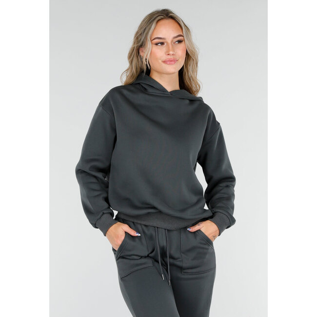 Dark Green Hooded Jogging Suit with Drawstring