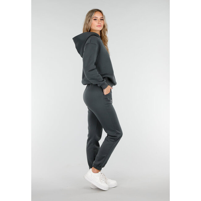 Dark Green Hooded Jogging Suit with Drawstring
