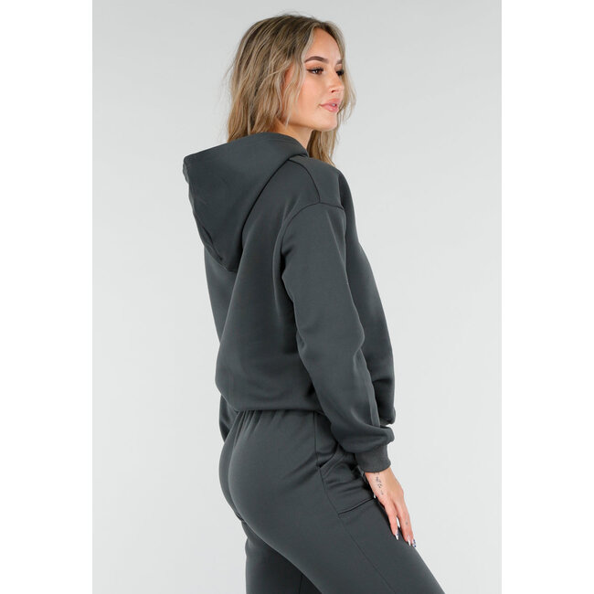 Dark Green Hooded Jogging Suit with Drawstring